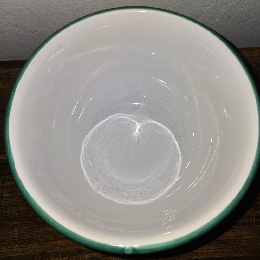 Pier 1 Vintage HandPainted Striped Ceramic Mixing Bowl Green White Italy 8" READ - Picture 7 of 12